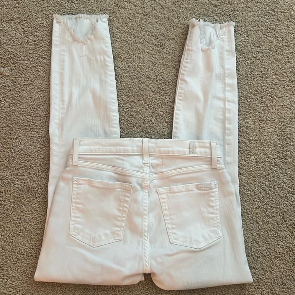 7 for All Mankind White High-Rise Frayed Hem Jeans 27